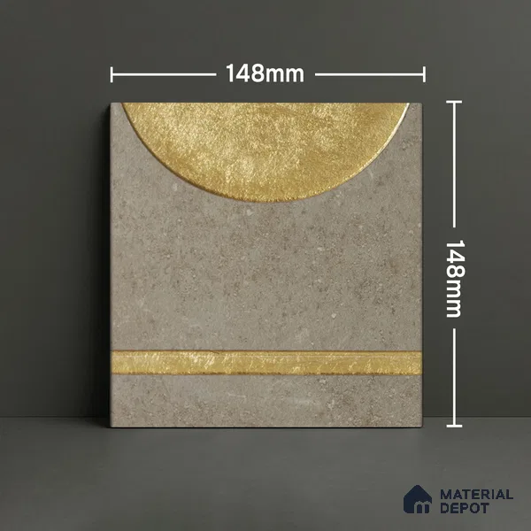 Punch Wall Handmade Tile TL 05874 Golden Apex 148 mm x 148 mm Vitrified - 9 mm | Random Mix Patterns | Suitable For Living Room, Bedroom, Kitchen