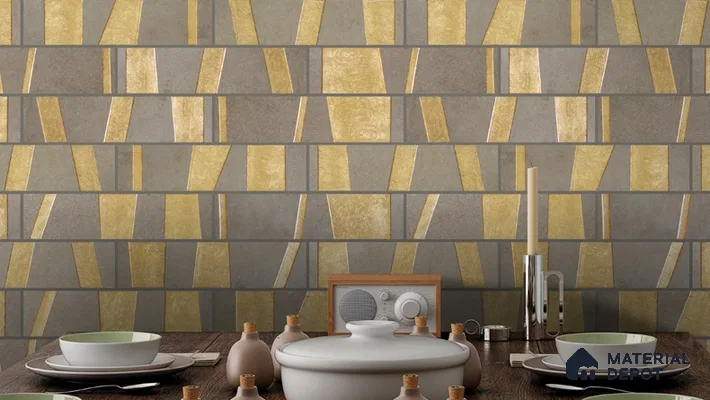 Punch Wall Handmade Tile TL 05873 Golden Stride 297 mm x 72 mm Vitrified - 9 mm | Random Mix Patterns | Suitable For Living Room, Bedroom, Kitchen