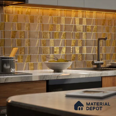 Punch Wall Handmade Tile TL 05873 Golden Stride 297 mm x 72 mm Vitrified - 9 mm | Random Mix Patterns | Suitable For Living Room, Bedroom, Kitchen
