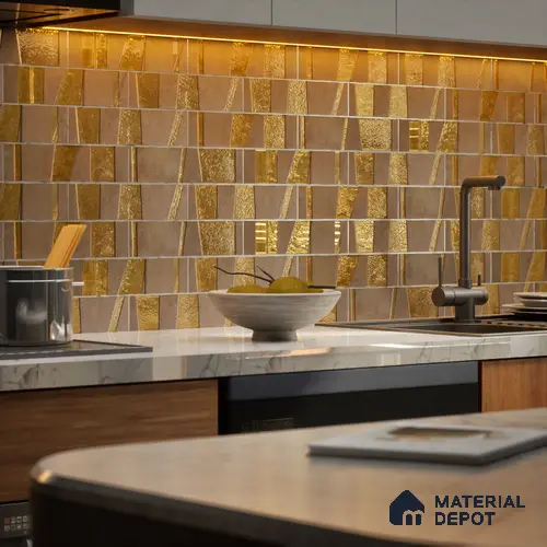 Punch Wall Handmade Tile TL 05873 Golden Stride 297 mm x 72 mm Vitrified - 9 mm | Random Mix Patterns | Suitable For Living Room, Bedroom, Kitchen