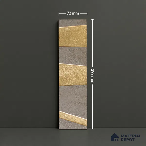 Punch Wall Handmade Tile TL 05873 Golden Stride 297 mm x 72 mm Vitrified - 9 mm | Random Mix Patterns | Suitable For Living Room, Bedroom, Kitchen
