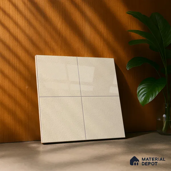 Punch Wall & Floor Tile TL 05633 Tones Circlet Ivory 1 ft x 1 ft Ceramic Glossy Finish - 9 mm | Suitable for Living Room, Bedroom, Kitchen, Bathroom
