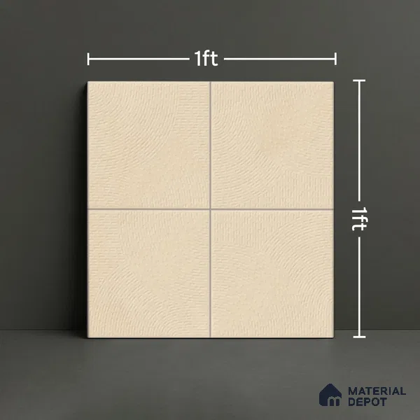Punch Wall & Floor Tile TL 05633 Tones Circlet Ivory 1 ft x 1 ft Ceramic Glossy Finish - 9 mm | Suitable for Living Room, Bedroom, Kitchen, Bathroom