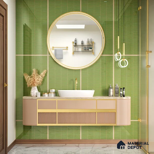 Faux Subway Wall Tile TL 06499 B Kitkat Green 4 ft x 2 ft Vitrified Glossy Finish - 9 mm | Suitable for Kitchen, Bathroom & Dining Area