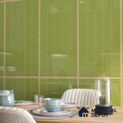 Faux Subway Wall Tile TL 06499 B Kitkat Green 4 ft x 2 ft Vitrified Glossy Finish - 9 mm | Suitable for Kitchen, Bathroom & Dining Area