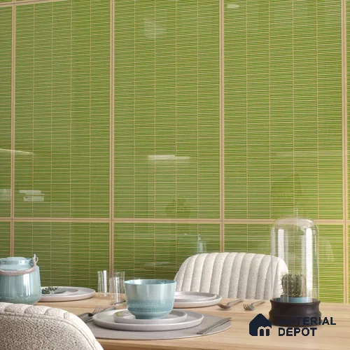 Faux Subway Wall Tile TL 06499 B Kitkat Green 4 ft x 2 ft Vitrified Glossy Finish - 9 mm | Suitable for Kitchen, Bathroom & Dining Area