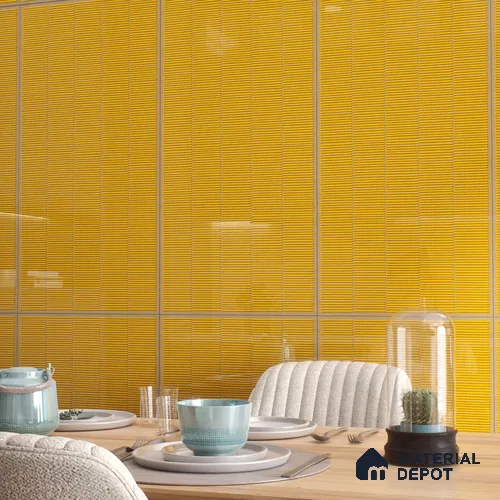 Faux Subway Wall Tile TL 06499 E Kitkat Yellow 4 ft x 2 ft Vitrified Glossy Finish - 9 mm | Suitable for Kitchen, Bathroom & Dining Area