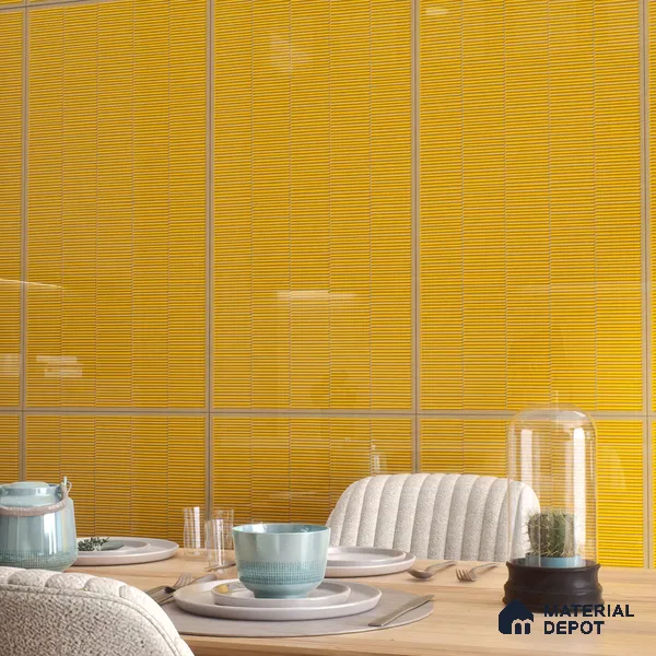 Faux Subway Wall Tile TL 06499 E Kitkat Yellow 4 ft x 2 ft Vitrified Glossy Finish - 9 mm | Suitable for Kitchen, Bathroom & Dining Area