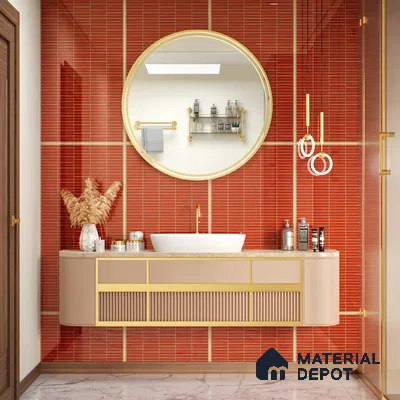 Faux Subway Wall Tile TL 06499 H Kitkat Red 4 ft x 2 ft Vitrified Glossy Finish - 9 mm | Suitable for Kitchen, Bathroom & Dining Area (Sample)