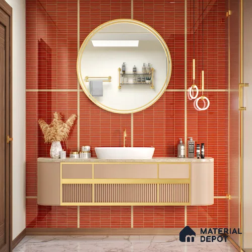 Faux Subway Wall Tile TL 06499 H Kitkat Red 4 ft x 2 ft Vitrified Glossy Finish - 9 mm | Suitable for Kitchen, Bathroom & Dining Area