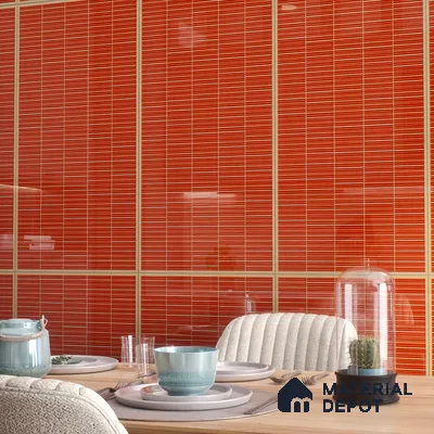 Faux Subway Wall Tile TL 06499 H Kitkat Red 4 ft x 2 ft Vitrified Glossy Finish - 9 mm | Suitable for Kitchen, Bathroom & Dining Area (Sample)