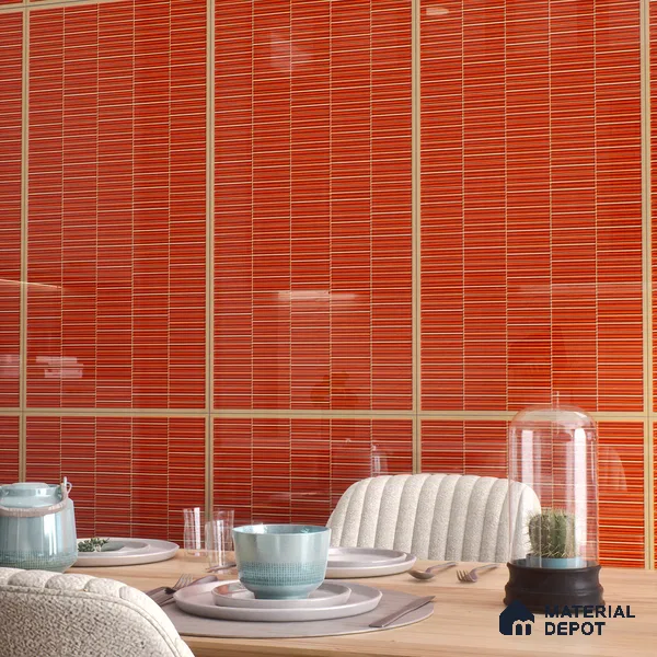 Faux Subway Wall Tile TL 06499 H Kitkat Red 4 ft x 2 ft Vitrified Glossy Finish - 9 mm | Suitable for Kitchen, Bathroom & Dining Area (Sample)