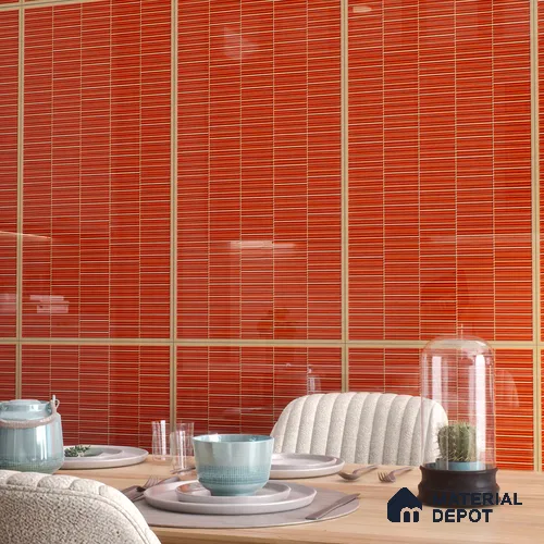 Faux Subway Wall Tile TL 06499 H Kitkat Red 4 ft x 2 ft Vitrified Glossy Finish - 9 mm | Suitable for Kitchen, Bathroom & Dining Area