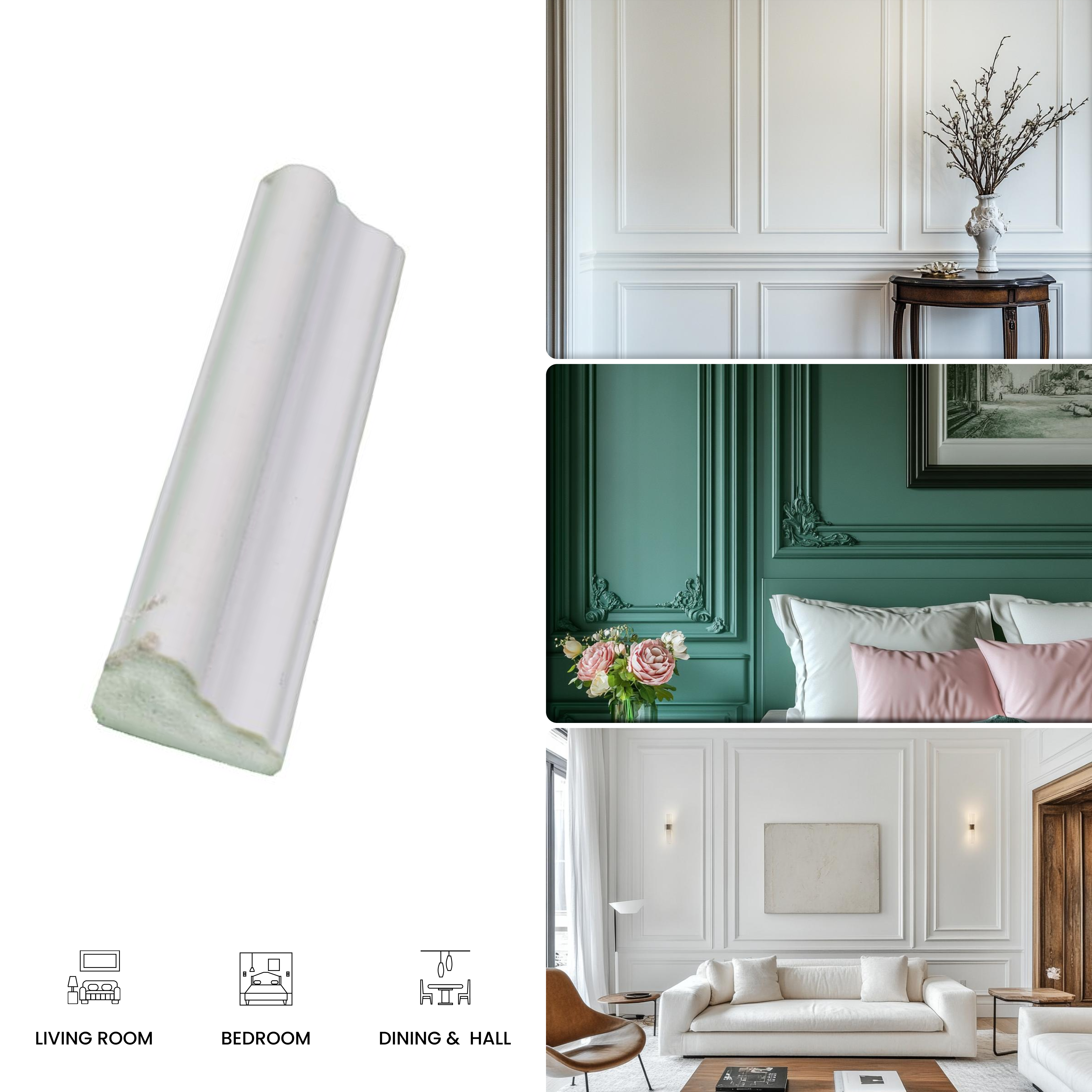 Paintable DIY Finished PVC / Charcoal Designer Wainscot French Wall Moulding Design 1 Crystalon PM 00283 E | 8 ft x 22 mm x 11 mm | Nail & Adhesive Installation