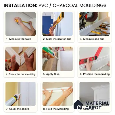 Paintable DIY Finished PVC / Charcoal Designer Wainscot French Wall Moulding Design 2 Crystalon PM 00283 H | 8 ft x 22 mm x 11 mm | Nail & Adhesive Installation