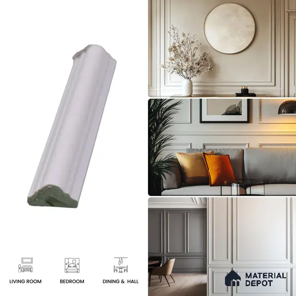 Paintable DIY Finished PVC / Charcoal Designer Wainscot French Wall Moulding Design 2 Crystalon PM 00283 H | 8 ft x 22 mm x 11 mm | Nail & Adhesive Installation