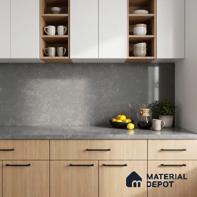 Belina Quartz QR 00001 Graphite Mist Viola Series 10.75 ft x 5.42 ft Quartz - 20 mm | 7 Years Warranty | Suitable for Kitchen, Restaurant, Counter Tops, Dining, Reception, office