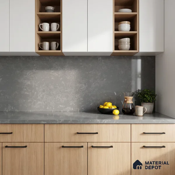 Belina Quartz QR 00001 Graphite Mist Viola Series 10.75 ft x 5.42 ft Quartz - 20 mm | 7 Years Warranty | Suitable for Kitchen, Restaurant, Counter Tops, Dining, Reception, office