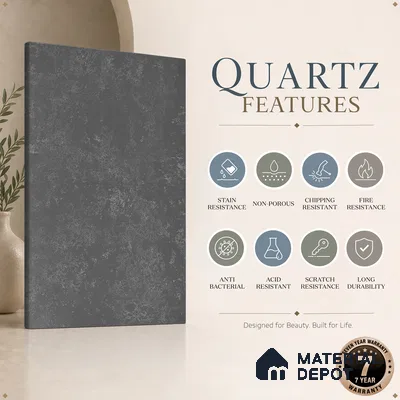 Belina Quartz QR 00001 Graphite Mist Viola Series 10.75 ft x 5.42 ft Quartz - 20 mm | 7 Years Warranty | Suitable for Kitchen, Restaurant, Counter Tops, Dining, Reception, office