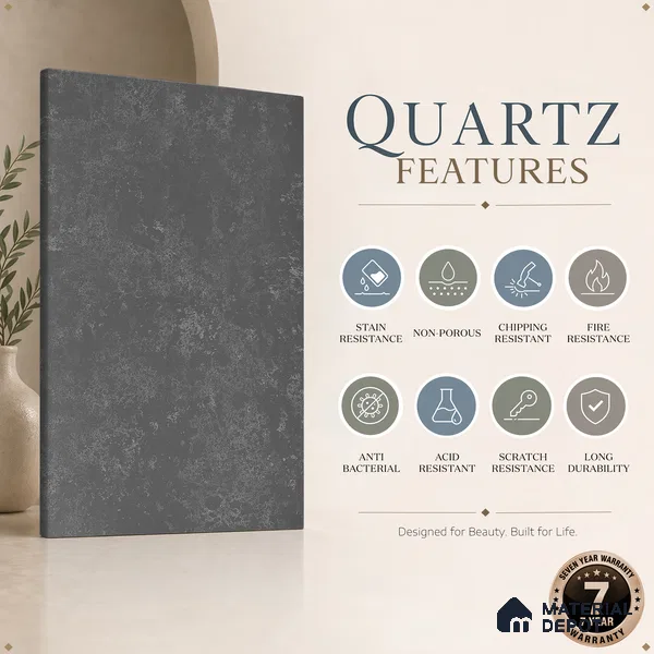 Belina Quartz QR 00001 Graphite Mist Viola Series 10.75 ft x 5.42 ft Quartz - 20 mm | 7 Years Warranty | Suitable for Kitchen, Restaurant, Counter Tops, Dining, Reception, office