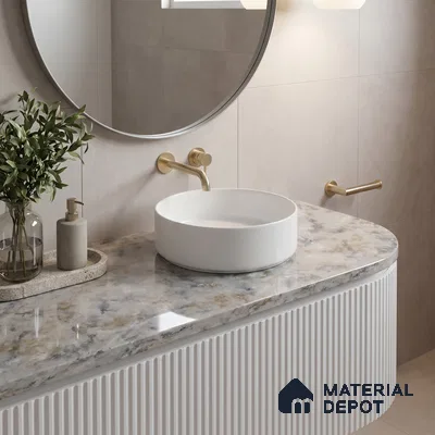 Belina Quartz QR 00002 Ivory Cloudstone Viola Series 10.75 ft x 5.42 ft Quartz - 20 mm | 7 Years Warranty | Suitable for Kitchen, Restaurant, Counter Tops, Dining, Reception, office