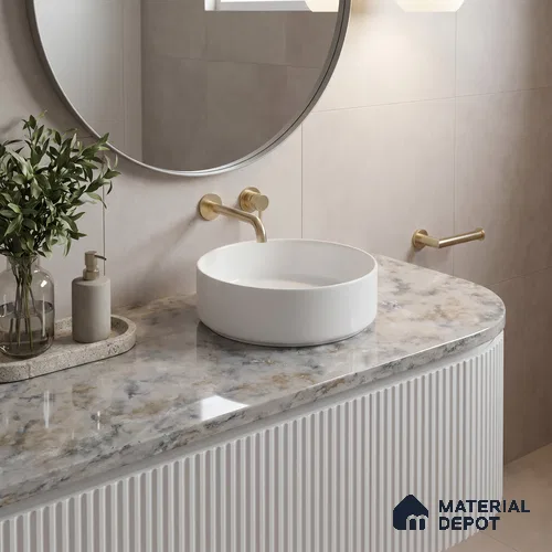 Belina Quartz QR 00002 Ivory Cloudstone Viola Series 10.75 ft x 5.42 ft Quartz - 20 mm | 7 Years Warranty | Suitable for Kitchen, Restaurant, Counter Tops, Dining, Reception, office
