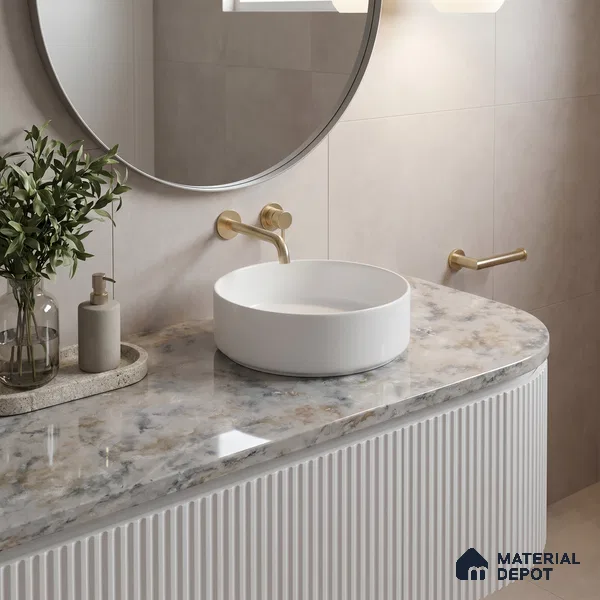 Belina Quartz QR 00002 Ivory Cloudstone Viola Series 10.75 ft x 5.42 ft Quartz - 20 mm | 7 Years Warranty | Suitable for Kitchen, Restaurant, Counter Tops, Dining, Reception, office