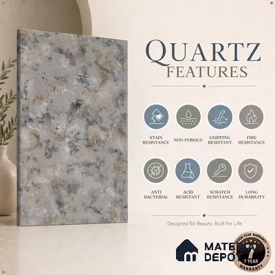 Belina Quartz QR 00002 Ivory Cloudstone Viola Series 10.75 ft x 5.42 ft Quartz - 20 mm | 7 Years Warranty | Suitable for Kitchen, Restaurant, Counter Tops, Dining, Reception, office