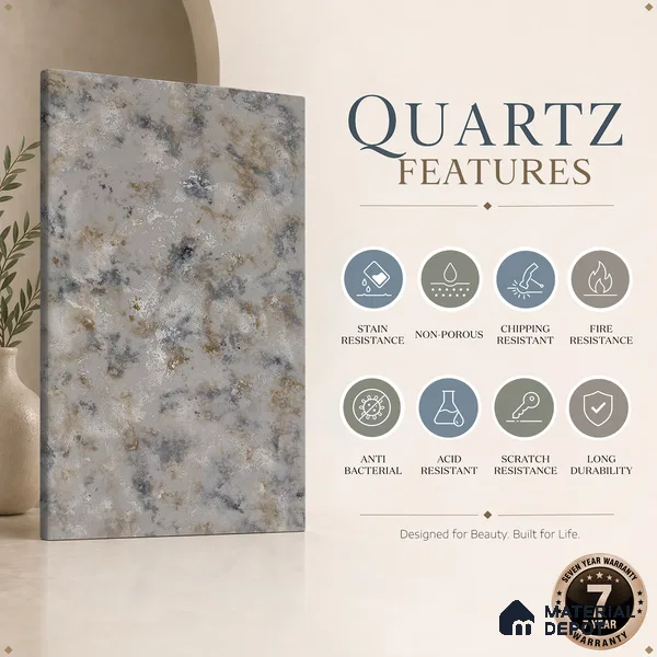 Belina Quartz QR 00002 Ivory Cloudstone Viola Series 10.75 ft x 5.42 ft Quartz - 20 mm | 7 Years Warranty | Suitable for Kitchen, Restaurant, Counter Tops, Dining, Reception, office