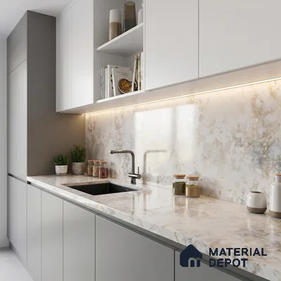 Belina Quartz QR 00003 Antique Gold Viola Series 10.75 ft x 5.42 ft Quartz - 20 mm | 7 Years Warranty | Suitable for Kitchen, Restaurant, Counter Tops, Dining, Reception, office