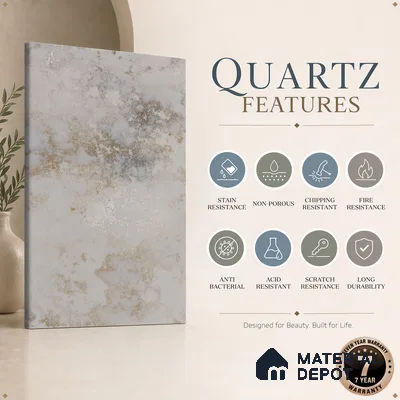 Belina Quartz QR 00003 Antique Gold Viola Series 10.75 ft x 5.42 ft Quartz - 20 mm | 7 Years Warranty | Suitable for Kitchen, Restaurant, Counter Tops, Dining, Reception, office