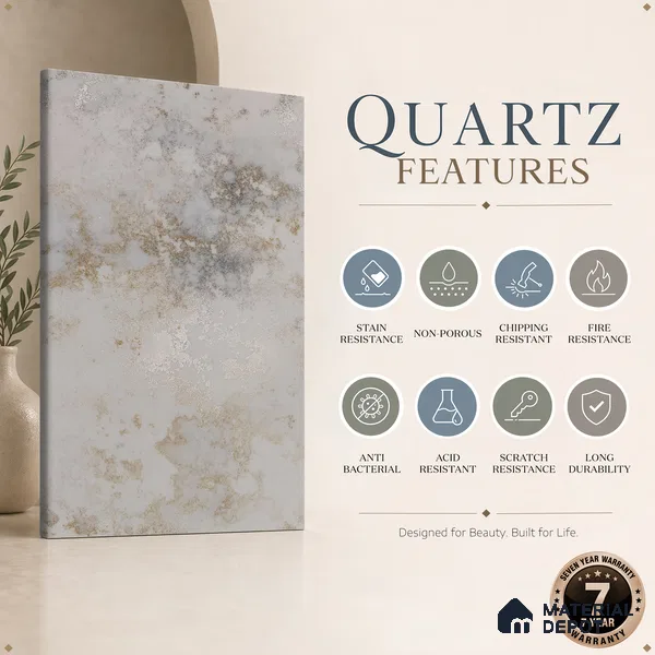 Belina Quartz QR 00003 Antique Gold Viola Series 10.75 ft x 5.42 ft Quartz - 20 mm | 7 Years Warranty | Suitable for Kitchen, Restaurant, Counter Tops, Dining, Reception, office
