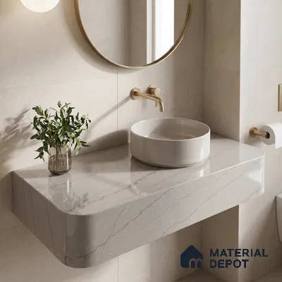 Belina Quartz QR 00004 B Serene Calacatta Viola Series 10.76 ft x 2.72 ft Quartz - 20 mm | 7 Years Warranty | Suitable for Kitchen, Restaurant, Counter Tops, Dining, Reception, office