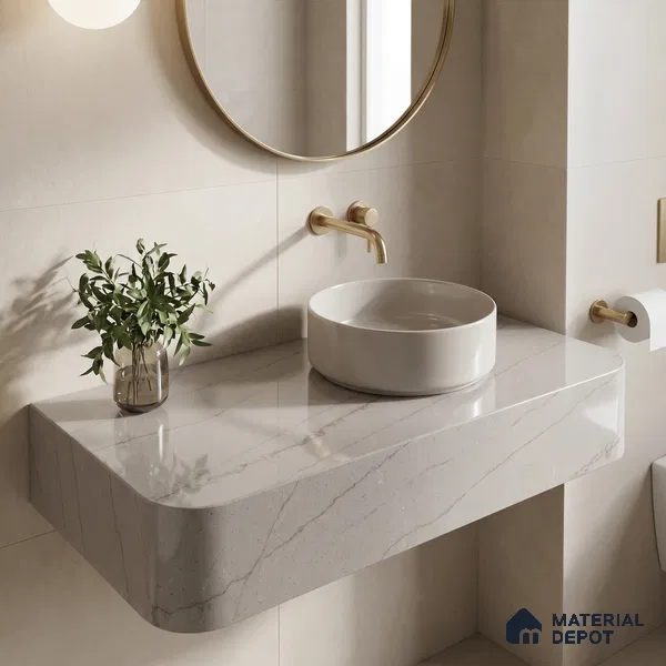 Belina Quartz QR 00004 B Serene Calacatta Viola Series 10.76 ft x 2.72 ft Quartz - 20 mm | 7 Years Warranty | Suitable for Kitchen, Restaurant, Counter Tops, Dining, Reception, office