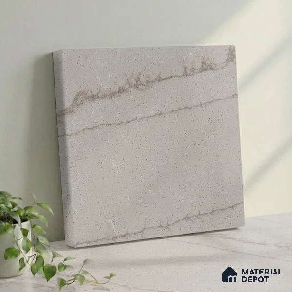 Belina Quartz QR 00004 B Serene Calacatta Viola Series 10.76 ft x 2.72 ft Quartz - 20 mm | 7 Years Warranty | Suitable for Kitchen, Restaurant, Counter Tops, Dining, Reception, office