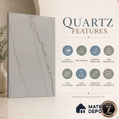 Belina Quartz QR 00004 B Serene Calacatta Viola Series 10.76 ft x 2.72 ft Quartz - 20 mm | 7 Years Warranty | Suitable for Kitchen, Restaurant, Counter Tops, Dining, Reception, office