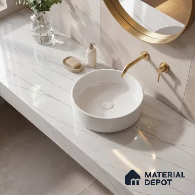 Belina Quartz QR 00005 Calacatta Silverline Viola Series 10.75 ft x 5.42 ft Quartz - 20 mm | 7 Years Warranty | Suitable for Kitchen, Restaurant, Counter Tops, Dining, Reception, office