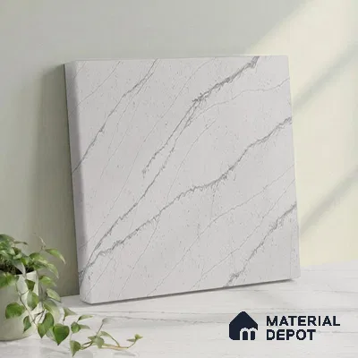 Belina Quartz QR 00005 Calacatta Silverline Viola Series 10.75 ft x 5.42 ft Quartz - 20 mm | 7 Years Warranty | Suitable for Kitchen, Restaurant, Counter Tops, Dining, Reception, office