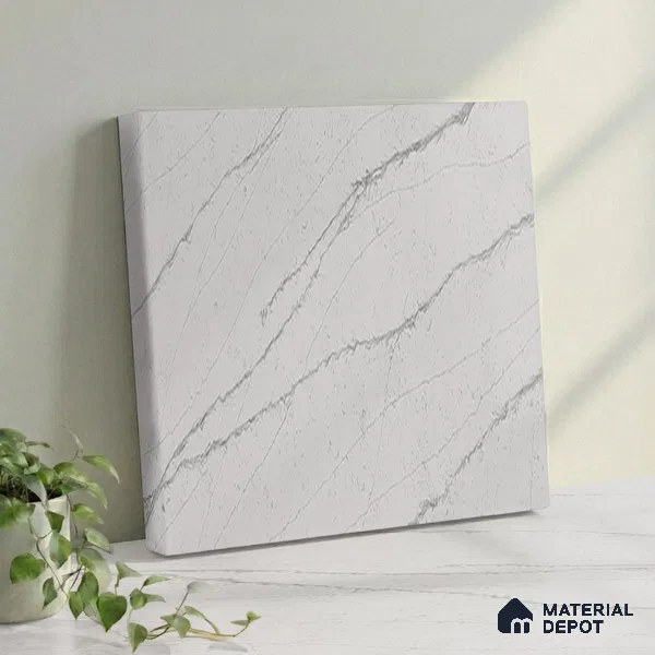 Belina Quartz QR 00005 Calacatta Silverline Viola Series 10.75 ft x 5.42 ft Quartz - 20 mm | 7 Years Warranty | Suitable for Kitchen, Restaurant, Counter Tops, Dining, Reception, office