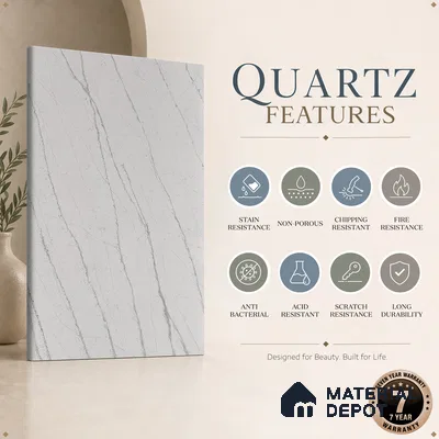 Belina Quartz QR 00005 Calacatta Silverline Viola Series 10.75 ft x 5.42 ft Quartz - 20 mm | 7 Years Warranty | Suitable for Kitchen, Restaurant, Counter Tops, Dining, Reception, office