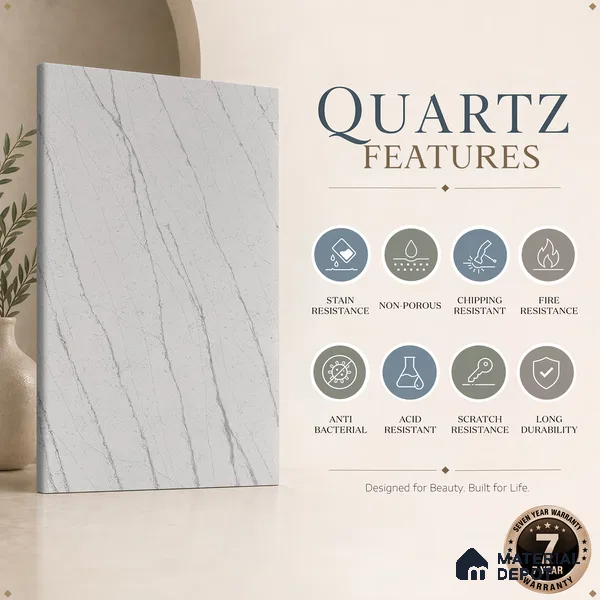 Belina Quartz QR 00005 Calacatta Silverline Viola Series 10.75 ft x 5.42 ft Quartz - 20 mm | 7 Years Warranty | Suitable for Kitchen, Restaurant, Counter Tops, Dining, Reception, office