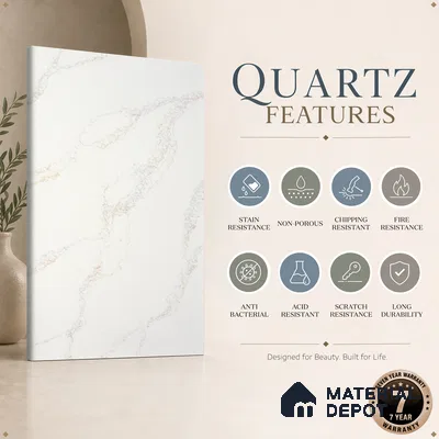 Belina Quartz QR 00006 Calacatta Whisper Viola Series 10.75 ft x 5.42 ft Quartz - 20 mm | 7 Years Warranty | Suitable for Kitchen, Restaurant, Counter Tops, Dining, Reception, office