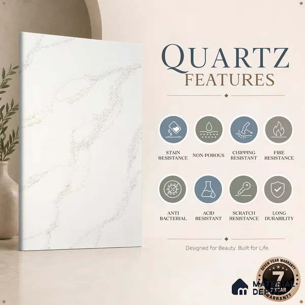 Belina Quartz QR 00006 Calacatta Whisper Viola Series 10.75 ft x 5.42 ft Quartz - 20 mm | 7 Years Warranty | Suitable for Kitchen, Restaurant, Counter Tops, Dining, Reception, office