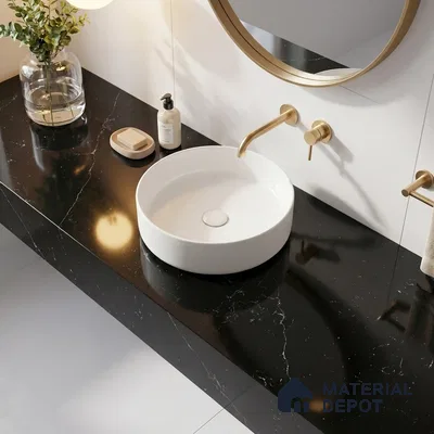 Belina Quartz QR 00007 B Calacatta Noir Viola Series 10.75 ft x 2.71 ft Quartz - 20 mm | 7 Years Warranty | Suitable for Kitchen, Restaurant, Counter Tops, Dining, Reception, office
