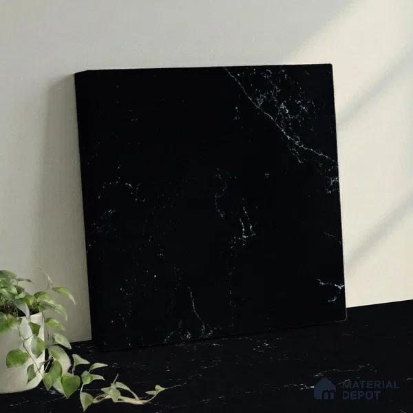 Belina Quartz QR 00007 B Calacatta Noir Viola Series 10.75 ft x 2.71 ft Quartz - 20 mm | 7 Years Warranty | Suitable for Kitchen, Restaurant, Counter Tops, Dining, Reception, office
