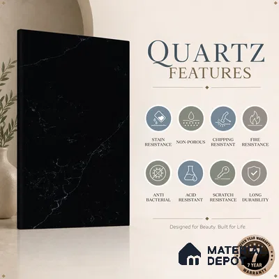 Belina Quartz QR 00007 B Calacatta Noir Viola Series 10.75 ft x 2.71 ft Quartz - 20 mm | 7 Years Warranty | Suitable for Kitchen, Restaurant, Counter Tops, Dining, Reception, office