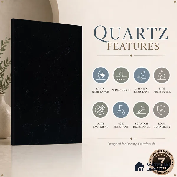 Belina Quartz QR 00007 Calacatta Noir Viola Series 10.75 ft x 5.42 ft Quartz - 20 mm | 7 Years Warranty | Suitable for Kitchen, Restaurant, Counter Tops, Dining, Reception, office