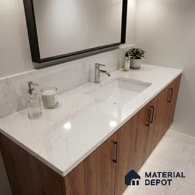 Belina Quartz QR 00008 Calacatta Goldline Viola Series 10.75 ft x 5.42 ft Quartz - 20 mm | 7 Years Warranty | Suitable for Kitchen, Restaurant, Counter Tops, Dining, Reception, office