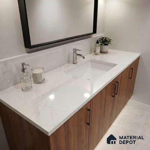 Belina Quartz QR 00008 Calacatta Goldline Viola Series 10.75 ft x 5.42 ft Quartz - 20 mm | 7 Years Warranty | Suitable for Kitchen, Restaurant, Counter Tops, Dining, Reception, office