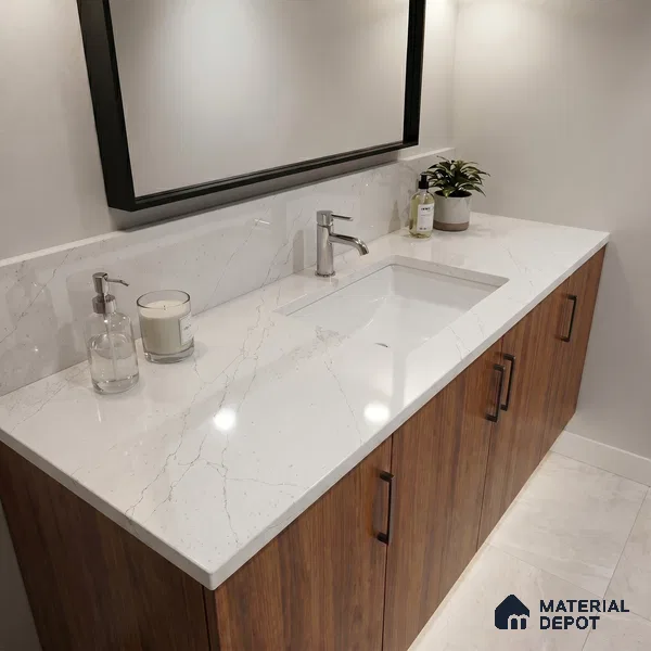 Belina Quartz QR 00008 Calacatta Goldline Viola Series 10.75 ft x 5.42 ft Quartz - 20 mm | 7 Years Warranty | Suitable for Kitchen, Restaurant, Counter Tops, Dining, Reception, office